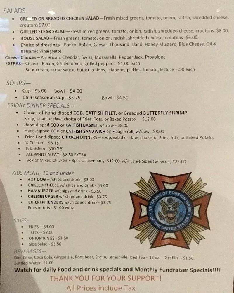 Oregon VFW Post 8739 and Bar & Eatery Menu image 3